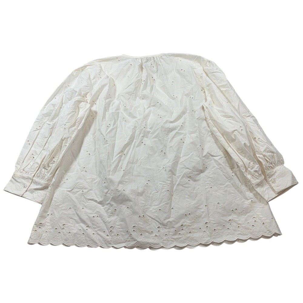 Anthropologie High Rise Cotton Poplin Eyelet Scalloped Balloon Sleeve S NEW - Picture 5 of 13